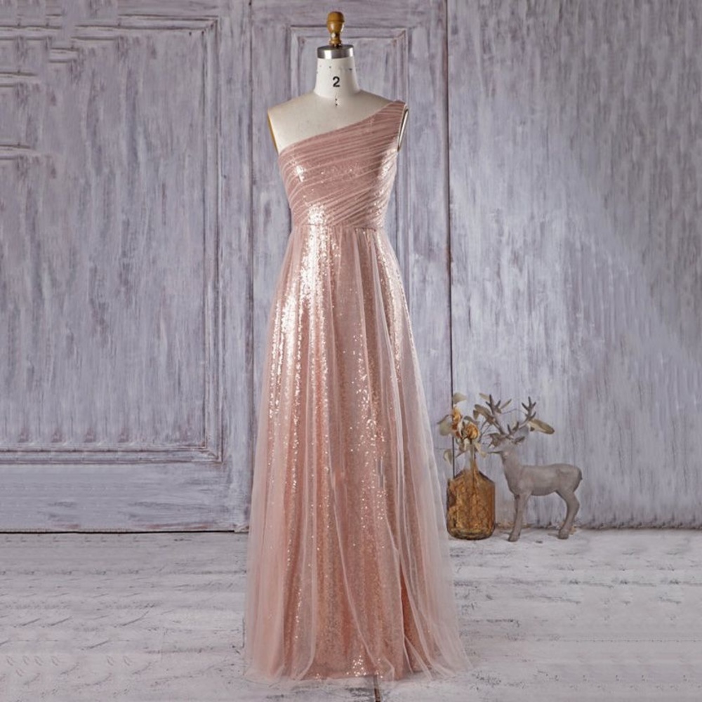 Alfred Angelo sparkly rose gold, one shoulder dress. Sheer overlay. Size 2.